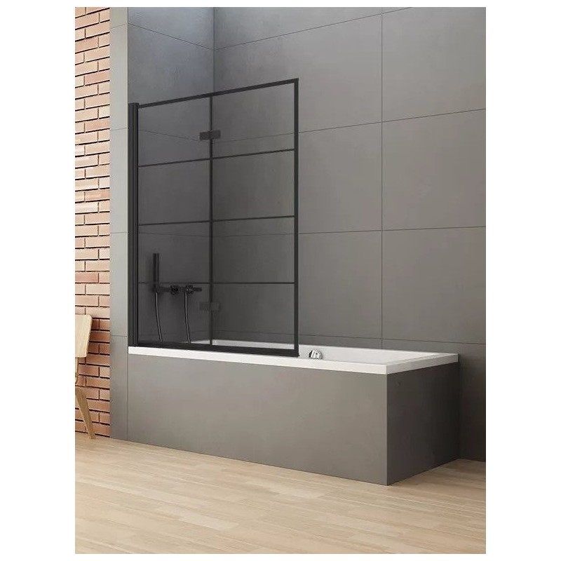 New Trendy New Soleo Black Parawan Wannowy 100x140 cm Skrzydło Pojedyncze Składane Lewe Szkło Przezroczyste 6 mm  (P-0049)