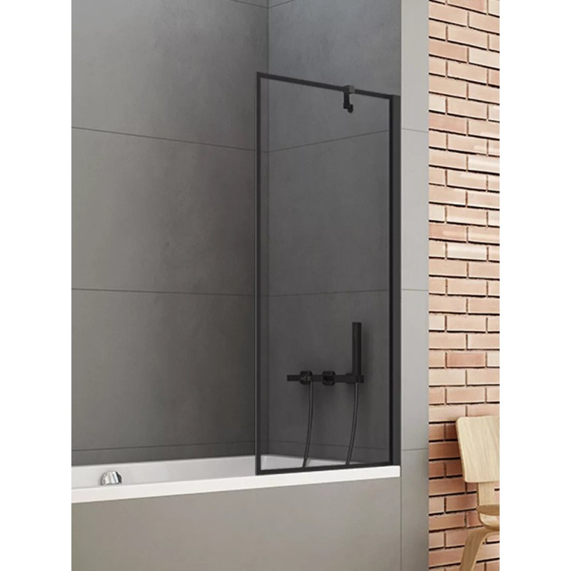New Trendy New Soleo Black Parawan Wannowy 90x140 cm Skrzydło Pojedyncze Nieruchome Szkło Przezroczyste 6 mm Wzór Ramka (P-0096)