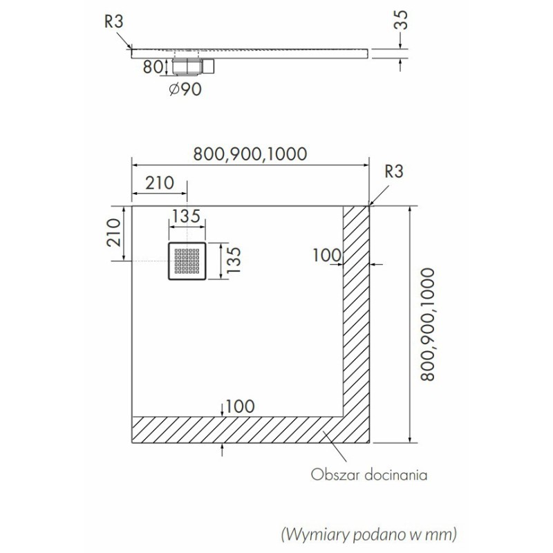 Schedpol Kalait Cement Stone Brodzik Kwadratowy Cementowy Kamień 80x80 cm (3.3100/CT/ST-M2)