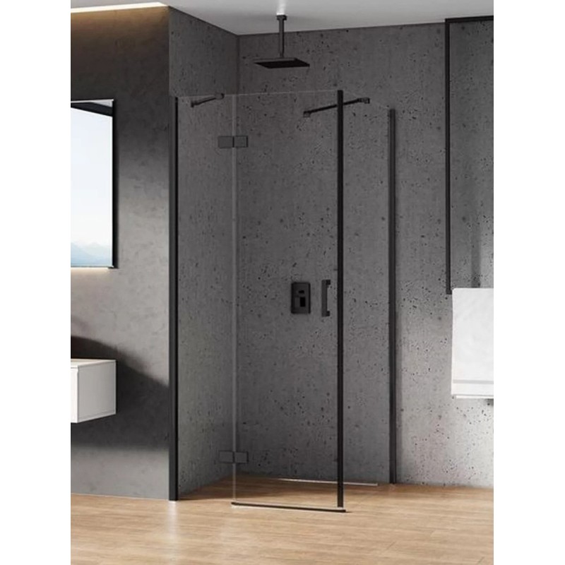New Trendy New Renoma Black Kabina Prysznicowa Narożna Prostokątna Drzwi Uchylne Pojedyncze Lewe 100x90 cm (D-0205A/D-0111B)
