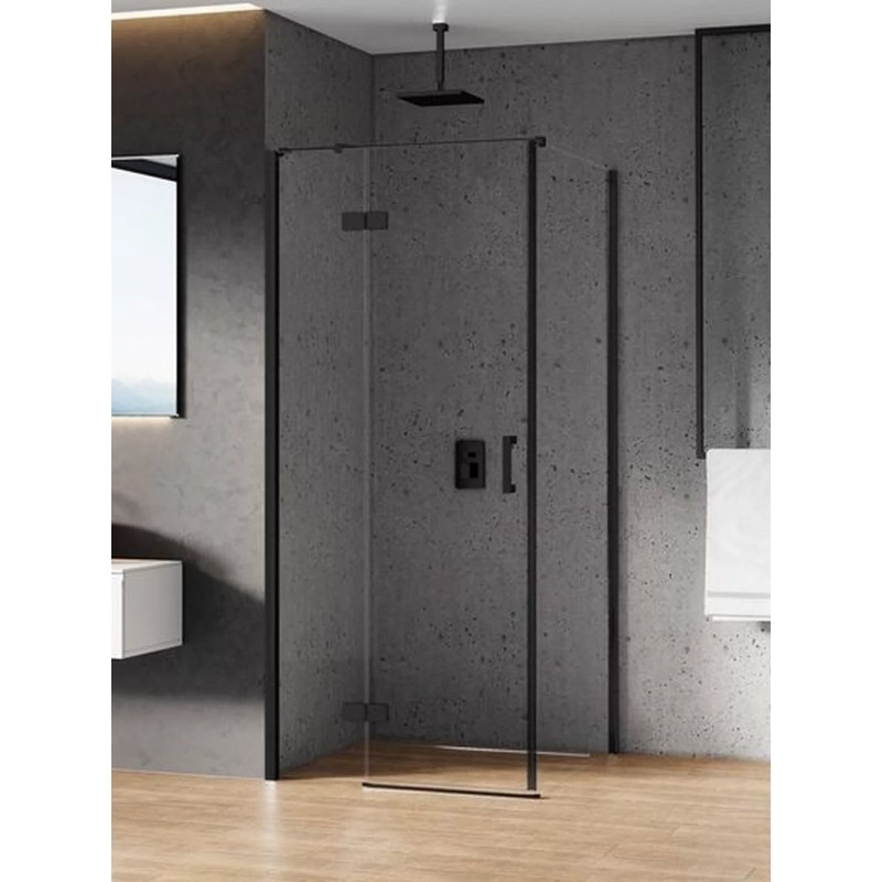 New Trendy New Renoma Black Kabina Prysznicowa Narożna Prostokątna Drzwi Uchylne Pojedyncze Lewe 90x100 cm (D-0203A/D-0112B-WP)