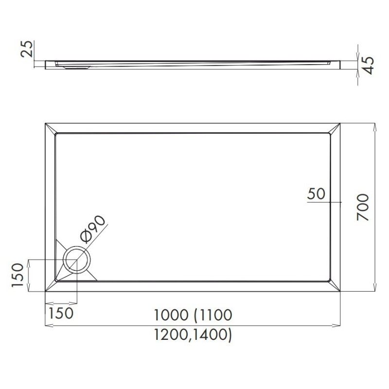 Schedline Collection Sharper Brodzik akrylowy prostokątny biały 70x140 cm (3S.S1P-70140)
