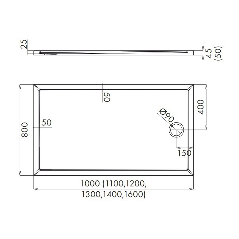 Schedline Collection Sharper Brodzik akrylowy prostokątny czarny kamień 80x100 cm (3S.S1P-80100/C/ST)