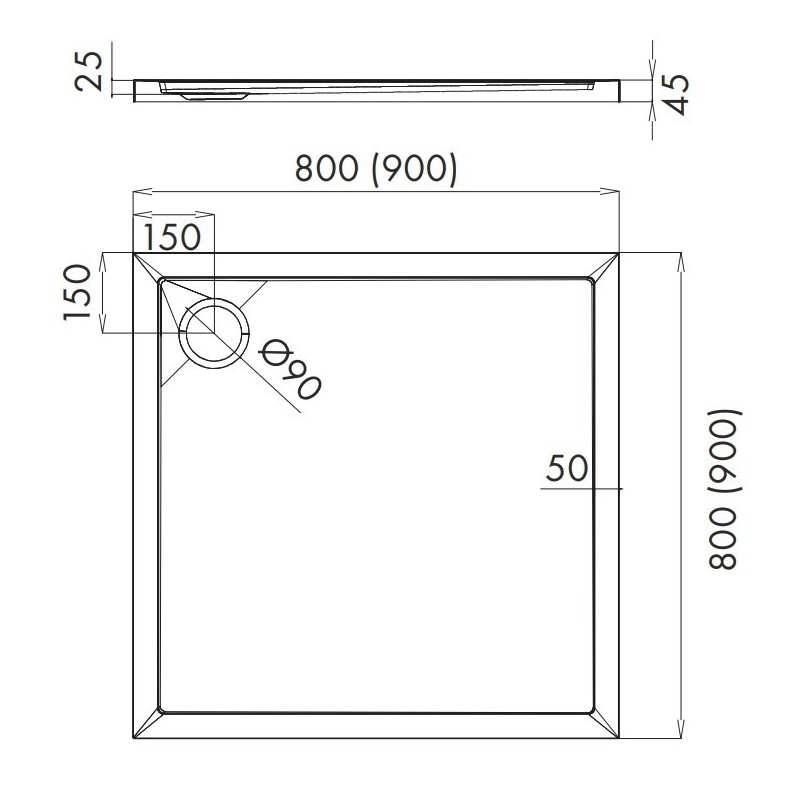 Schedline Collection Sharper Brodzik akrylowy kwadratowy czarny kamień 80x80 cm (3S.S1K-8080/C/ST)