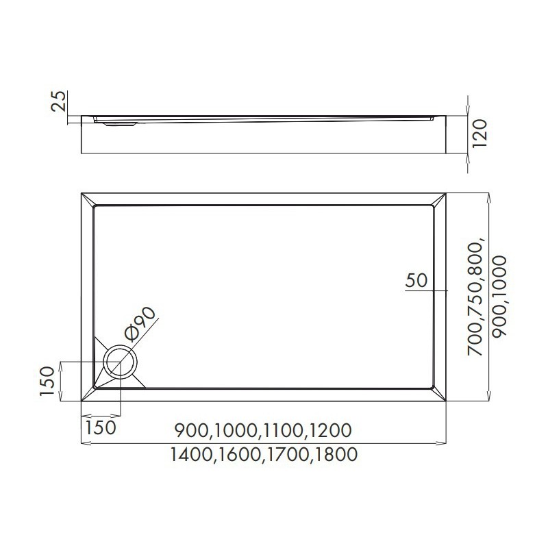 Schedline Collection Cameron Black Stone Brodzik Akrylowy 90x120 (3SP.C6P-90120/C/ST)
