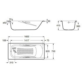 Roca Princess-N Wanna stalowa z uchwytami chrom 160x75 cm (A220370001)