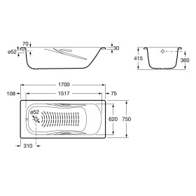 Roca Princess-N Wanna stalowa z uchwytami chrom 170x75 cm (A220270001)