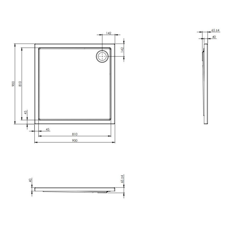 ROCA Malaga 90x90x4 cm Brodzik akrylowy Square Flat (A276255000)
