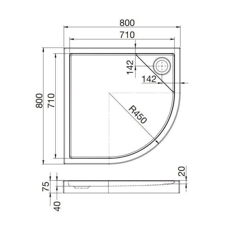 ROCA Malaga 80x80 Brodzik Akrylowy Biały Półokrągły Medio R45 (A27T002000)