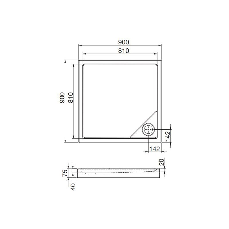 ROCA Malaga 90x90x7,5 Brodzik akrylowy kwadratowy Square Medio (A27T005000)