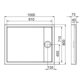 ROCA Granada 100x80x7,5 cm Brodzik Akrylowy prostokątny Medio (A27T006000)