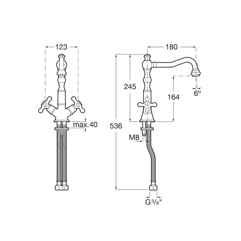 Roca Carmen Dwuuchwytowa bateria umywalkowa sztorcowa wysoka z korkiem click-clack (A5A384BC00)