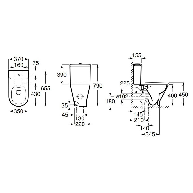 Roca GAP Zbiornik Round do kompaktu WC 4,5/3l z dopływem wody z dołu (A3410N0000)