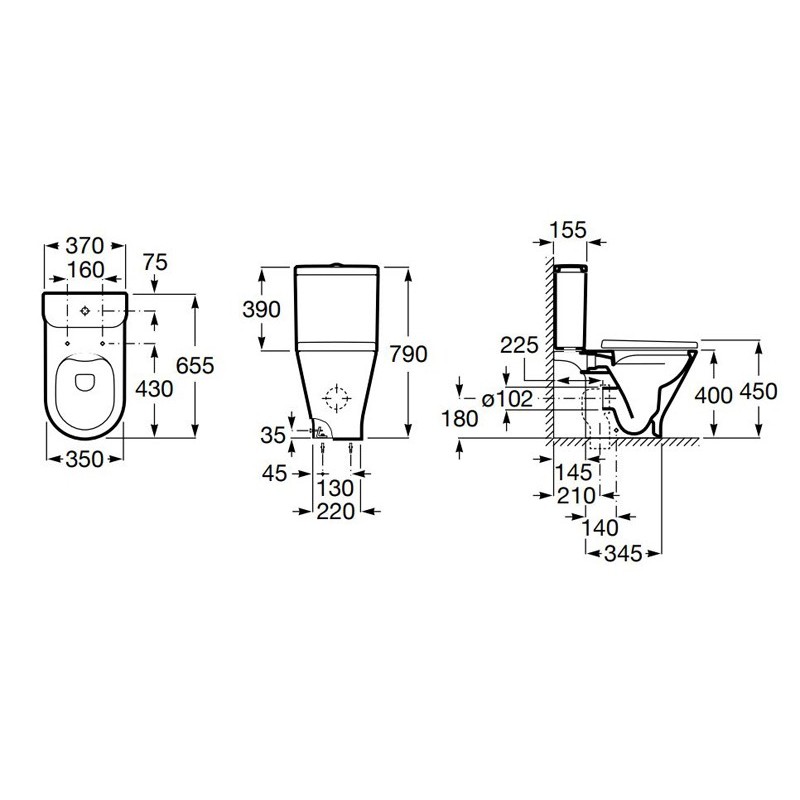 Roca Zbiornik Round do kompaktu WC 4,5/3l z dopływem wody z boku (A3410N1000)