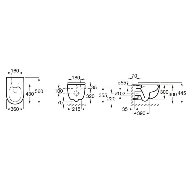 Roca MERIDIAN RIMLESS Miska wc podwieszana 56 cm (A34624L000)