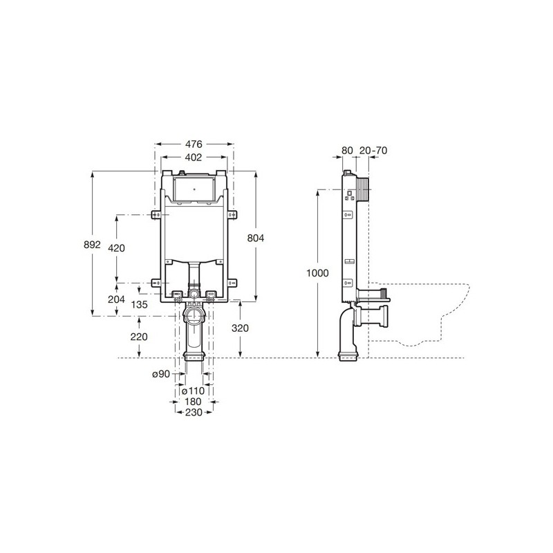 Roca BASIC WC ONE stelaż do zabudowy ciężkiej (A890070120)