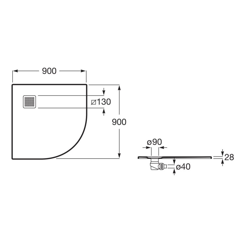 ROCA Terran 90x90x3 Brodzik Szary Półokrągły (AP10538438401200)
