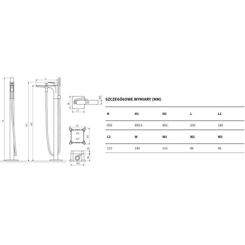 Excellent Keria bateria wannowa wolnostojąca, chrom (AREX.2055CR)