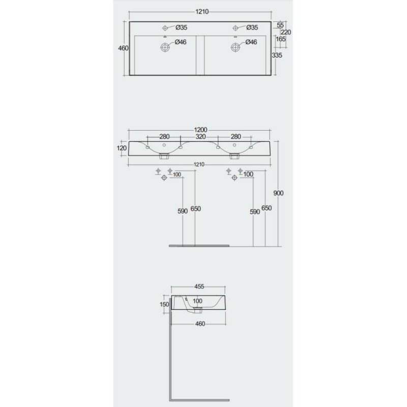 Rak Ceramics Des Umywalka Podwieszana & Nablatowa 121x46 cm Bez Otworu Na Baterię (DESWB12100AWHA)