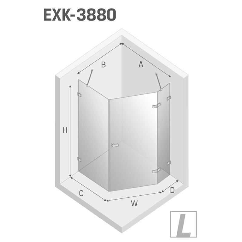 New Trendy Avexa Black Kabina Pięciokątna L 100x80x200 Przezroczyste 6mm Active Shield (EXK-3880)