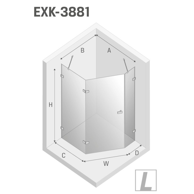 New Trendy Avexa Black Kabina Pięciokątna L 100x80x200 Przezroczyste 6mm Active Shield (EXK-3881)