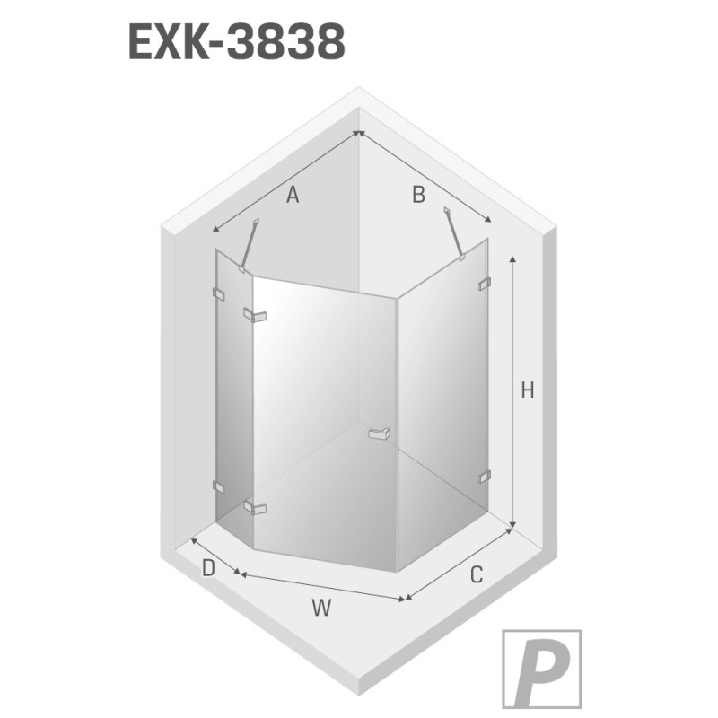 New Trendy Avexa Gunmetal Brushed Kabina Pięciokątna L 100x80x200 Przezroczyste 6mm Active Shield (EXK-3838)