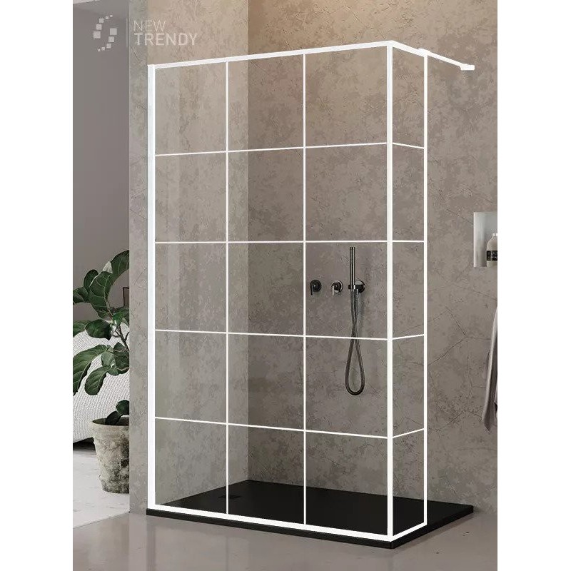New Trendy New Modus White Ścianka Prysznicowa 1 Walk-In Zestaw 120x200 cm Szkło Przezroczyste Kratka (EXK-2243)