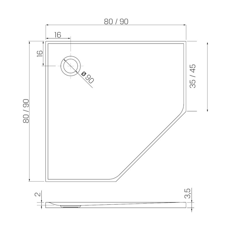 New Trendy Nex Brodzik Konglomeratowy Pięciokątny 80x80x3,5 Biały Gładki (B-0513)