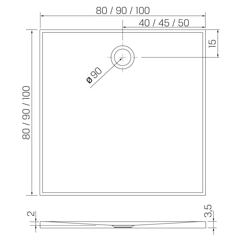 New Trendy Nex Brodzik Konglomeratowy Kwadratowy 100x100x3,5 antracyt Struktura (B-0502)