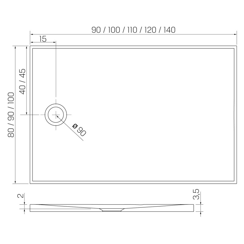 New Trendy Nex Brodzik Konglomeratowy Prostokątny 110x90x3,5 Beż Struktura (B-0491)
