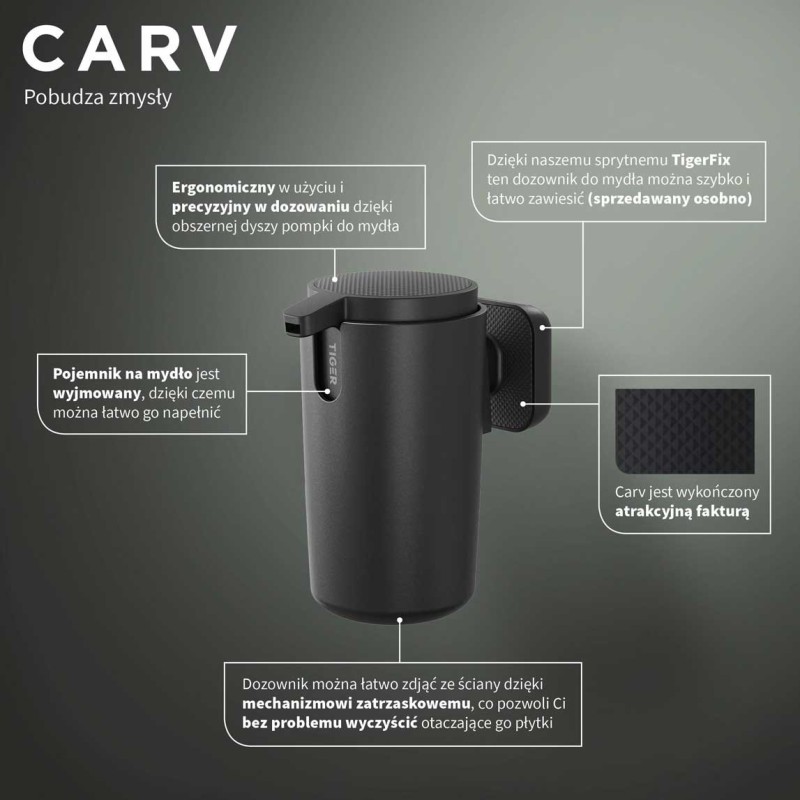 Tiger Carv Dozownik na mydło 175 ml Czarny (800252)