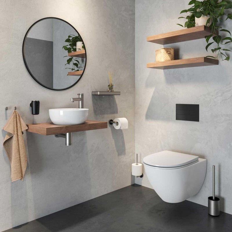 Tiger Cooper Wieszak na papier toaletowy bez pokrywy w kształcie litery L stal nierdzewna Szczotkowana / Czarny (800222)