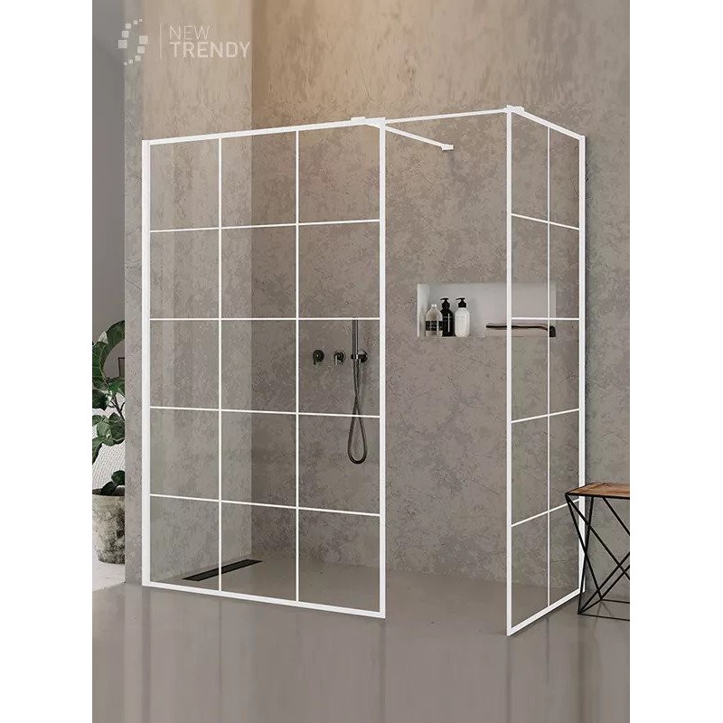 New Trendy New Modus White Kabina Walk-In 2 ścianki U 140x90x200 Przezroczyste Kratka 8mm (EXK-2307)