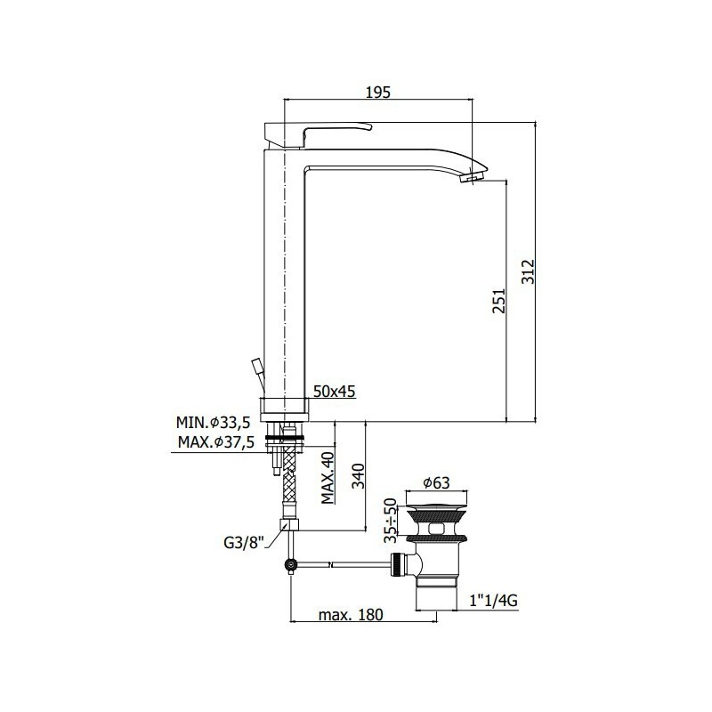 Paffoni Level Bateria umywalkowa wysoka ( z korkiem clickclack) (LES081KCR)
