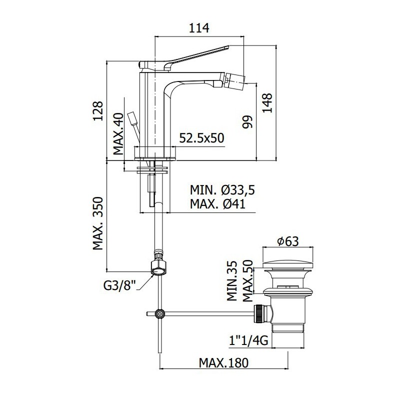 Paffoni Tilt Bateria bidetowa stojąca (bez korka) (TI131NO)