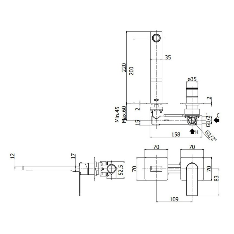 Paffoni Tango Bateria umywalkowa podtynkowa 200mm (TA105CR70)