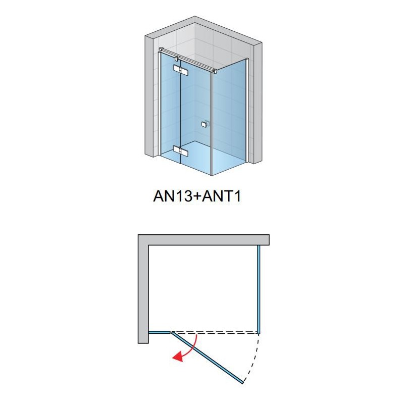 SanSwiss Annea AN13+ANT1 Kabina Prysznicowa Lewa Czarna 90x90x200 cm Szkło Przezroczyste (AN13G09000607+ANT109000607)