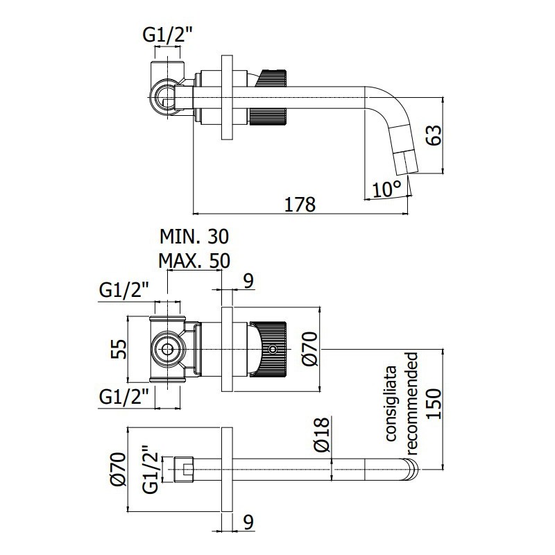 Paffoni Jo Bateria umywalkowa podtynkowa L-248mm (JO007NO)