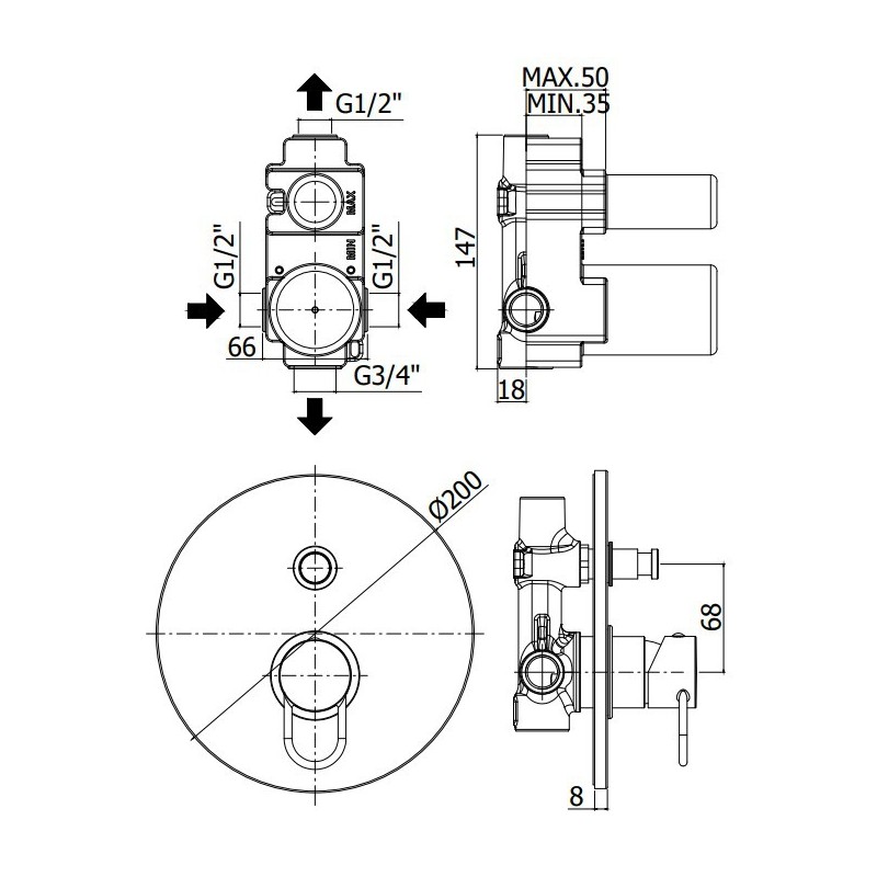 Paffoni Joker Bateria podtynkowa 2-drożna (JK015CR)