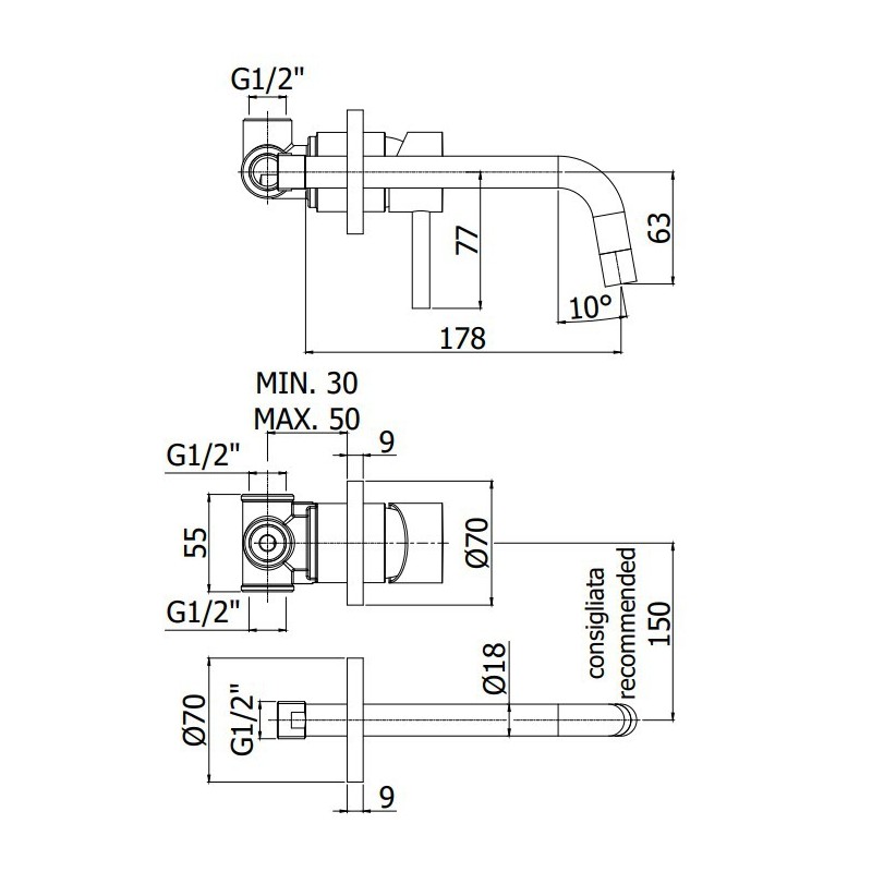 Paffoni Light Bateria umywalkowa podtynkowa 245mm (LIG007CR70)