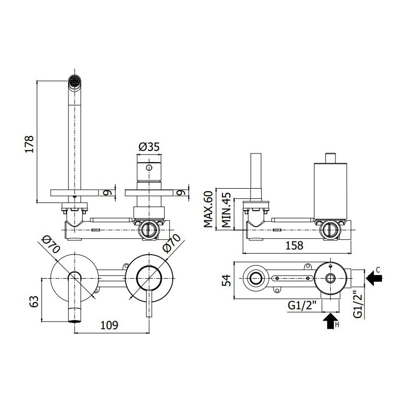 Paffoni Light Bateria umywalkowa podtynkowa 248mm (LIG106CR70)