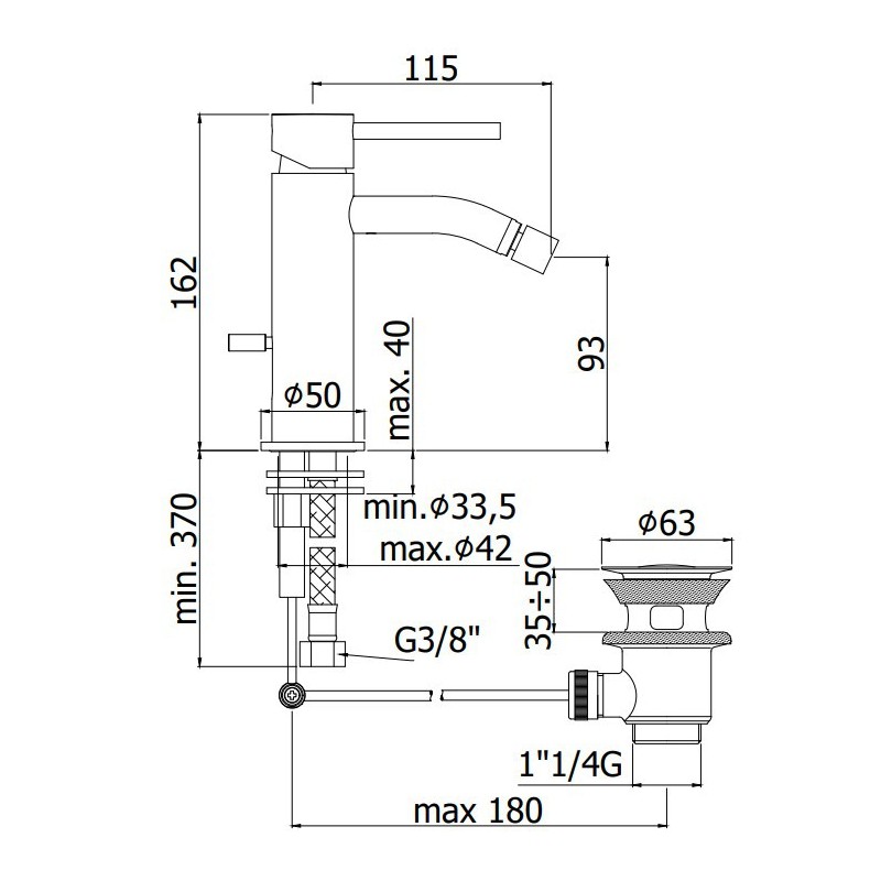 Paffoni Light Bateria bidetowa stojąca (bez korka) (LIG131NO)