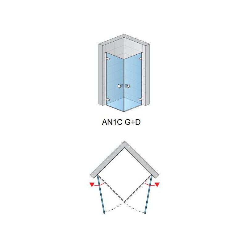 SanSwiss Annea AN1C G+D Kabina Prysznicowa 2D Czarna 70x70x200 cm Szkło Przezroczyste (AN1CG07000607+AN1CD07000607)