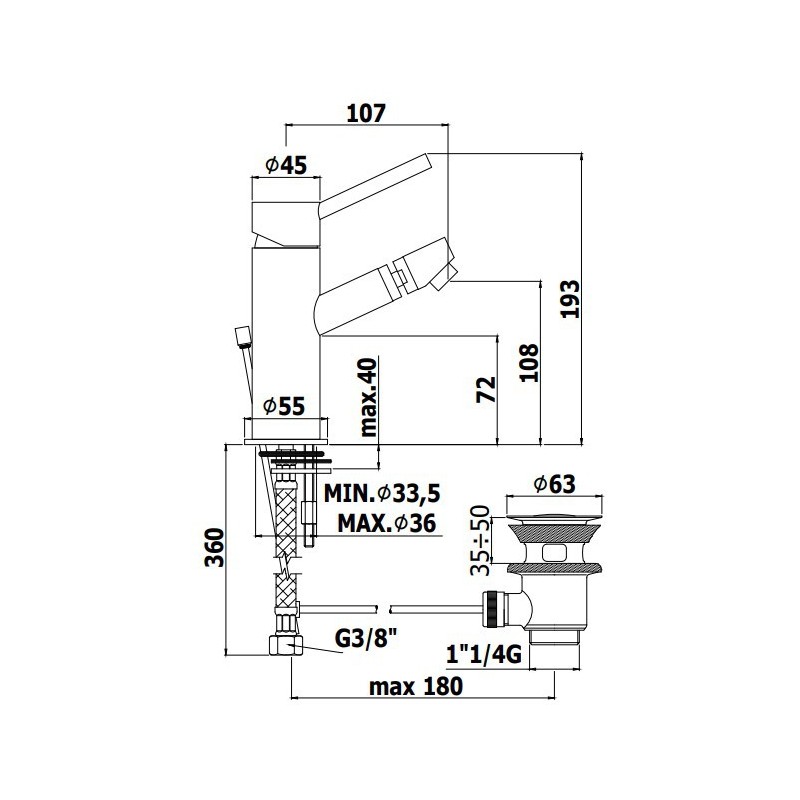 Paffoni Birillo Bateria bidetowa stojąca (z korkiem clickclack) (BI131KCR)