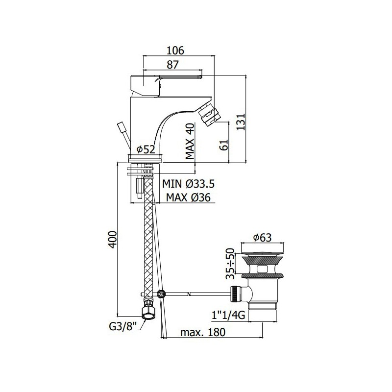 Paffoni Red Bateria bidetowa stojąca (bez korka) (RED131CR)