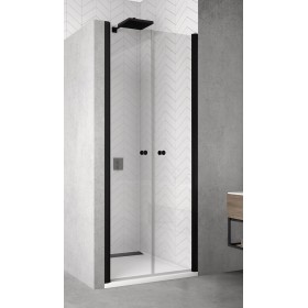 SanSwiss Solino SOL2 Drzwi Dwuczęściowe 80x200 cm Czarne, Szkło Wzór Linie (SOL208000688)