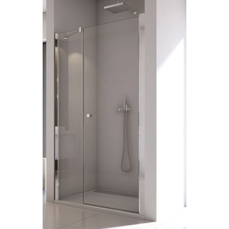 SanSwiss Solino SOL31 Drzwi Jednoczęściowe ze ścianką stałą 100x200 cm Chrom, Szkło Wzór Linie (SOL3110005088)