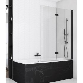 SanSwiss Solino SOLB2 Parawan Nawannowy Dwuczęściowy P Czarne 120x150 cm, Szkło Przezroczyste (SOLB2D1200607)