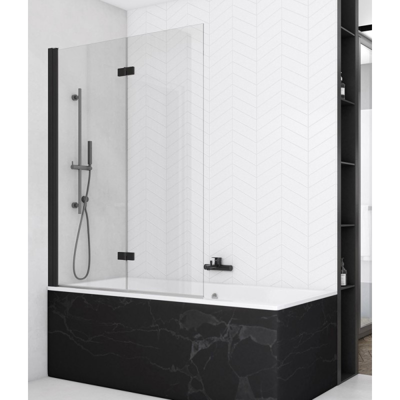 SanSwiss Solino SOLB2 Parawan Nawannowy Dwuczęściowy L Czarne 90x150 cm, Szkło screen (SOLB2G0900687)