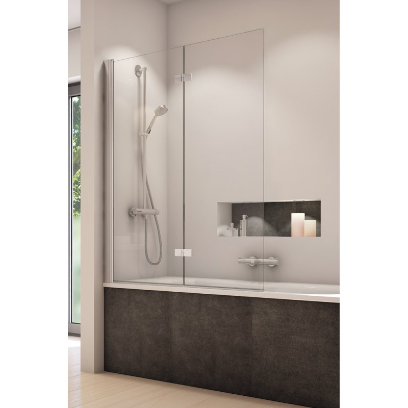 SanSwiss Solino SOLB2 Parawan Nawannowy Dwuczęściowy L Chrom 110x150 cm, Szkło Wzór Linie (SOLB2G1105088)